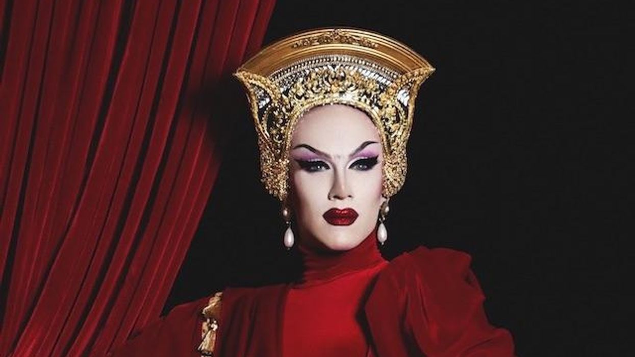 Sasha Velour in curtain dress
