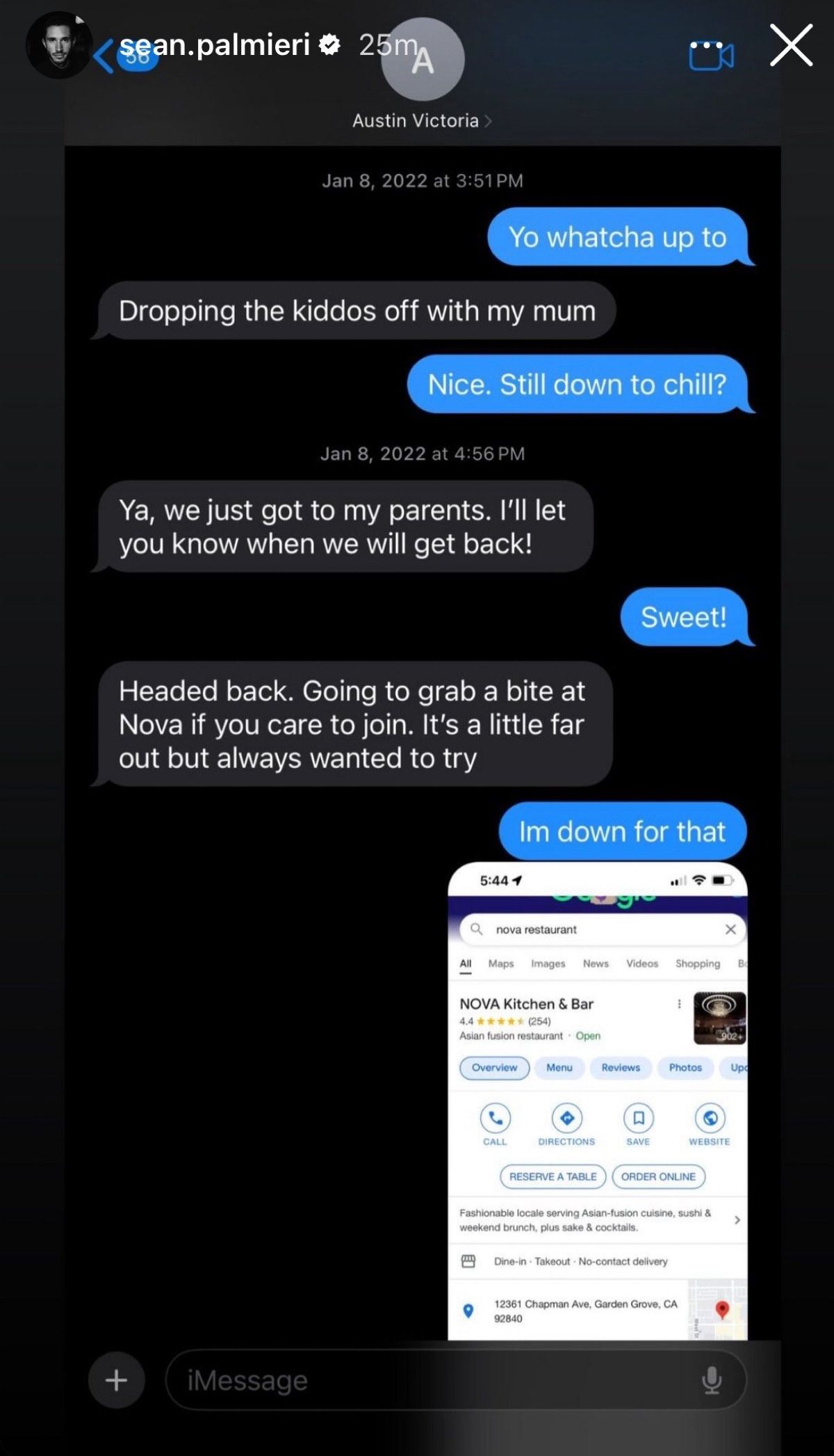 Sean Palmieri via Instagram story
