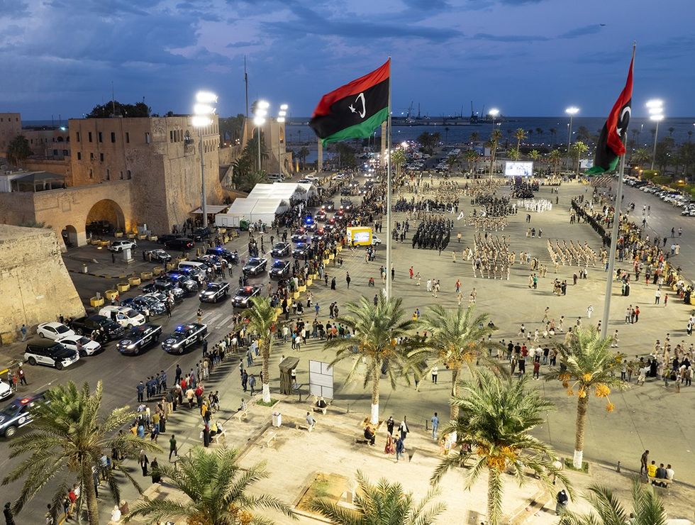 Security forces Libya Government National Unity parade commemorating 57th anniversary founding of Libyan Police Force Tripoli Martyrs Square