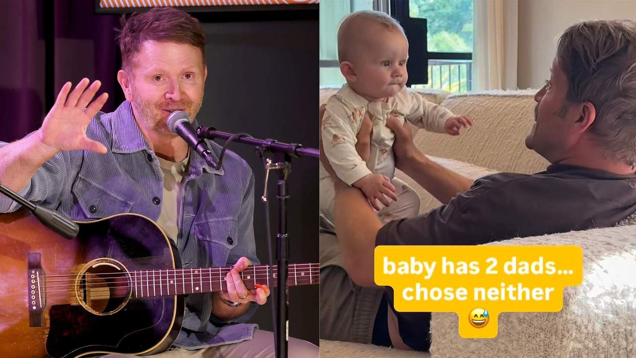 Shane McAnally playing guitar at the 68th Grammy Awards, and an Instagram video with husband Michael Baum and son Texson.
