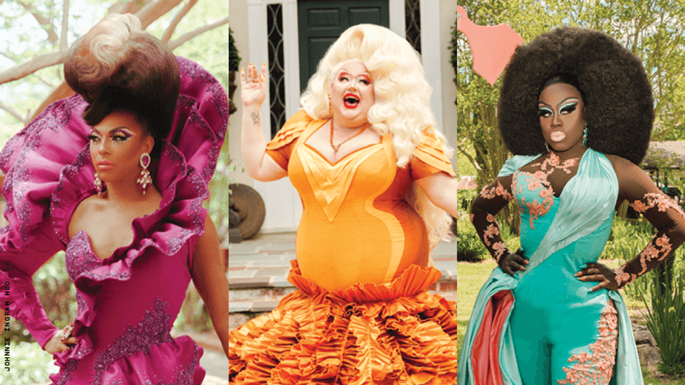 Shangela, Eureka, and Bob the Drag Queen from We're Here