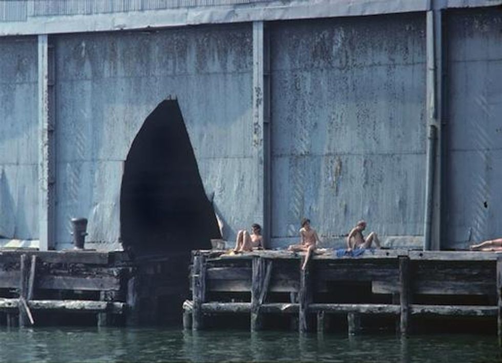 Shelley Seccombe "Sunbathing on the Edge, Pier 52," 1977.