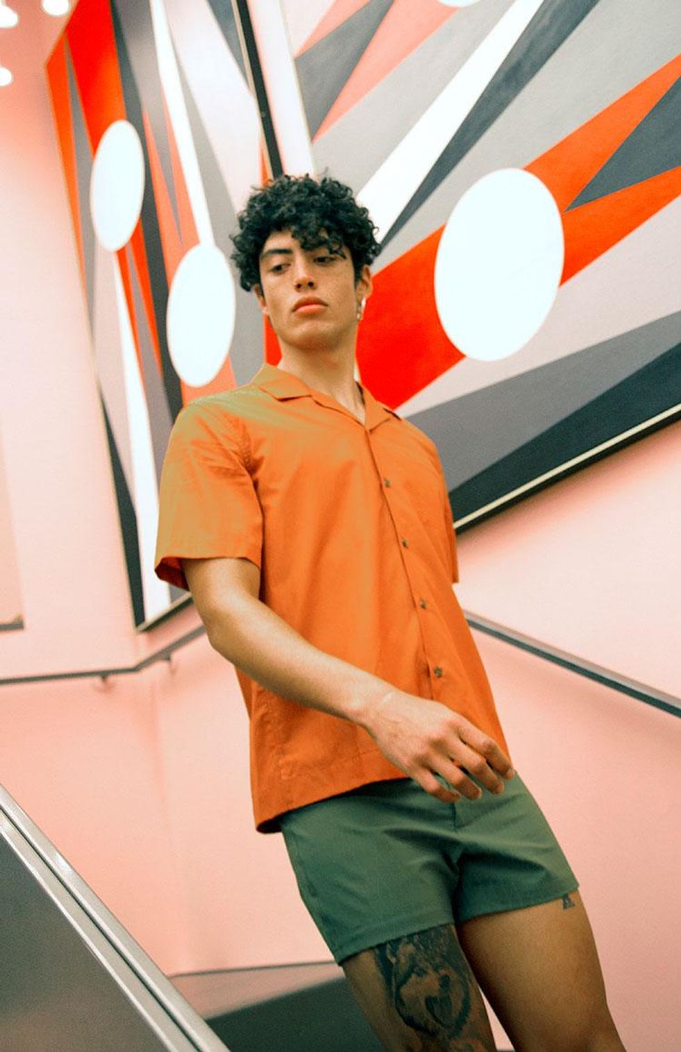 Shirt by Everest Isles, $285; Swim shorts by Charlie by Matthew Zink, $215.