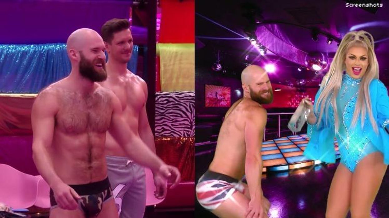 Shirtless hairy guy twerking and also in a speedo.