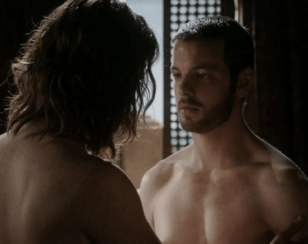 Shirtless Renly Baratheon with \u200bshirtless Ser Loras Tyrell.