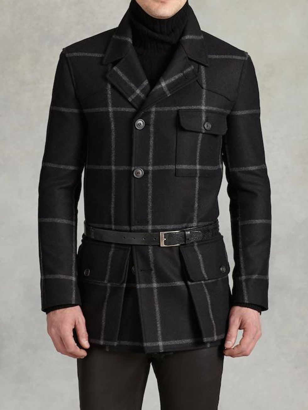 Shoulder Patch Belted Coat