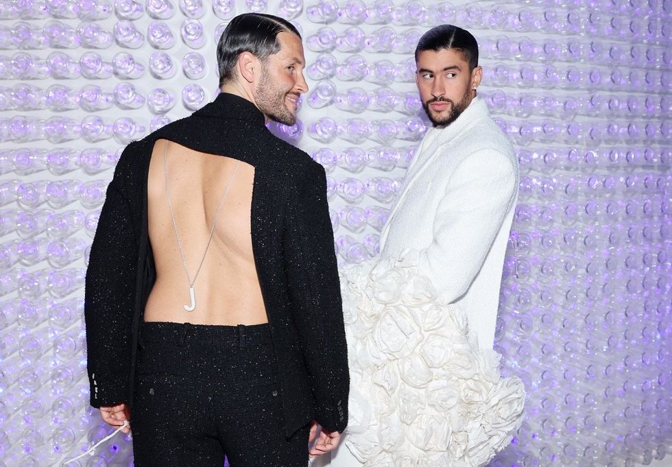 Simon Porte Jacquemus and Bad Bunny attend the 2023 Met Gala celebrating "Karl Lagerfeld: A Line Of Beauty" at the Metropolitan Museum of Art