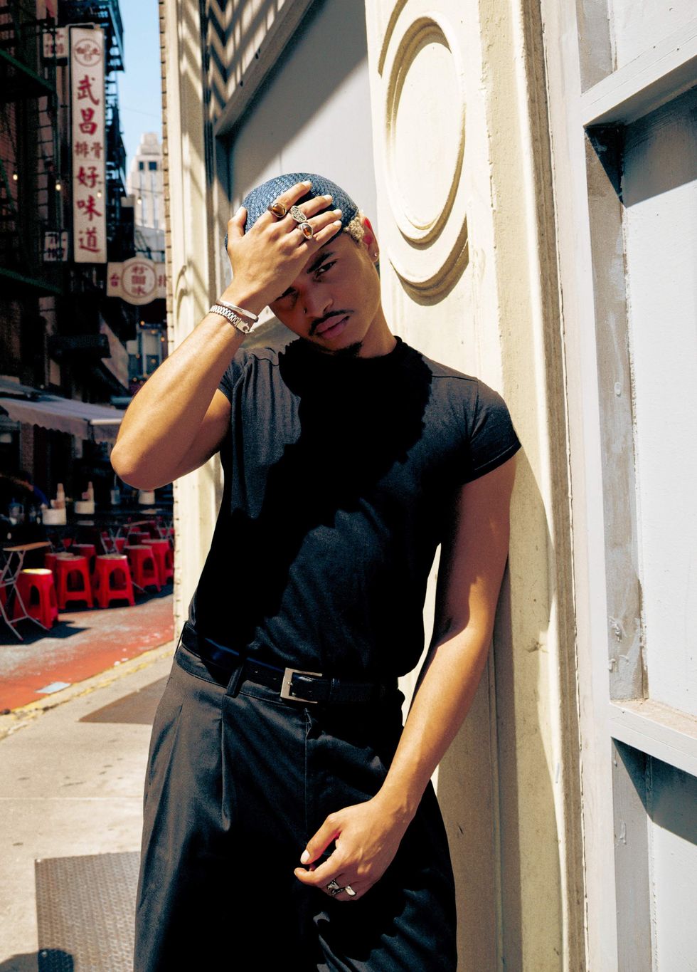 Singer and songwriter Destin Conrad in a street portrait