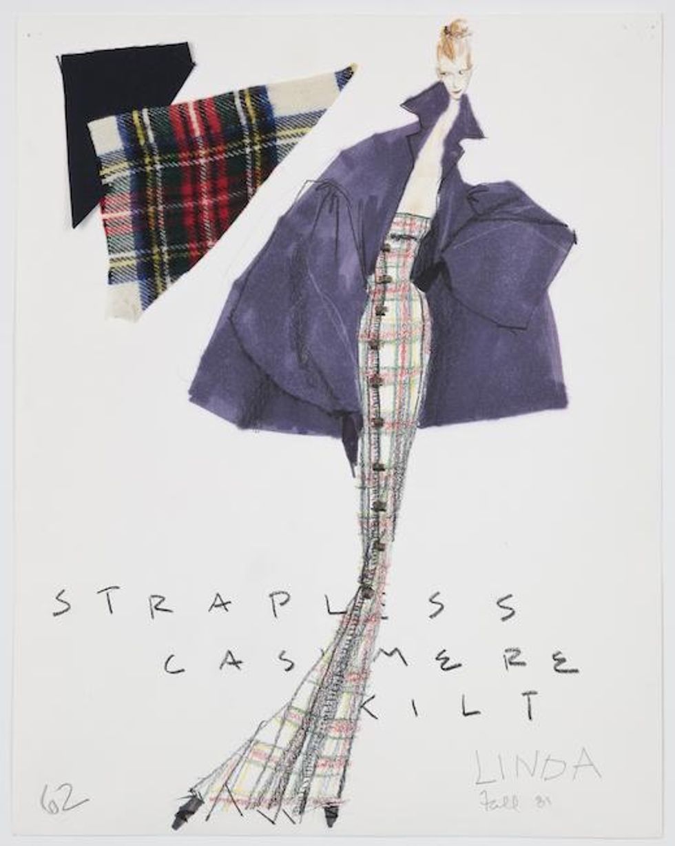 Sketch for Tartan Kilt Gown, Fall 1989