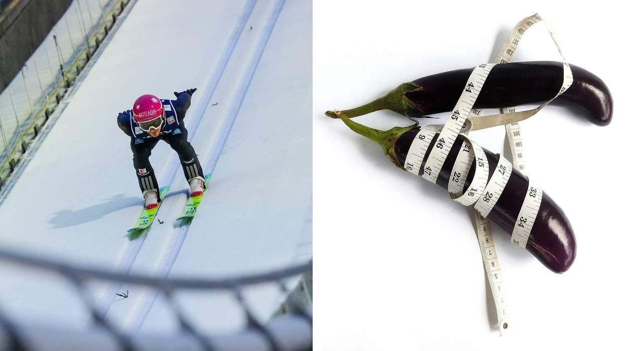 Ski jumper and eggplants.