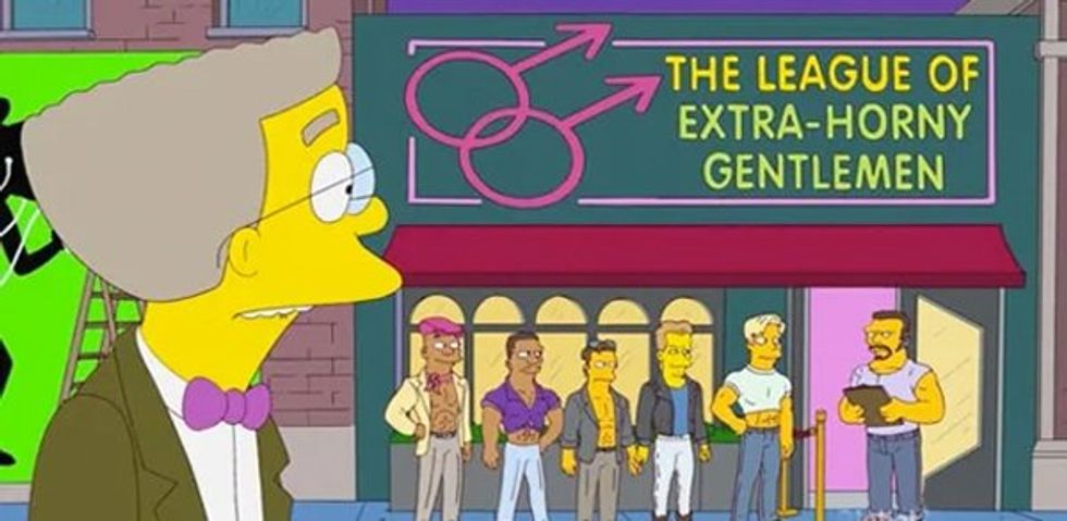 Smithers looking at a gay bar on The Simpsons