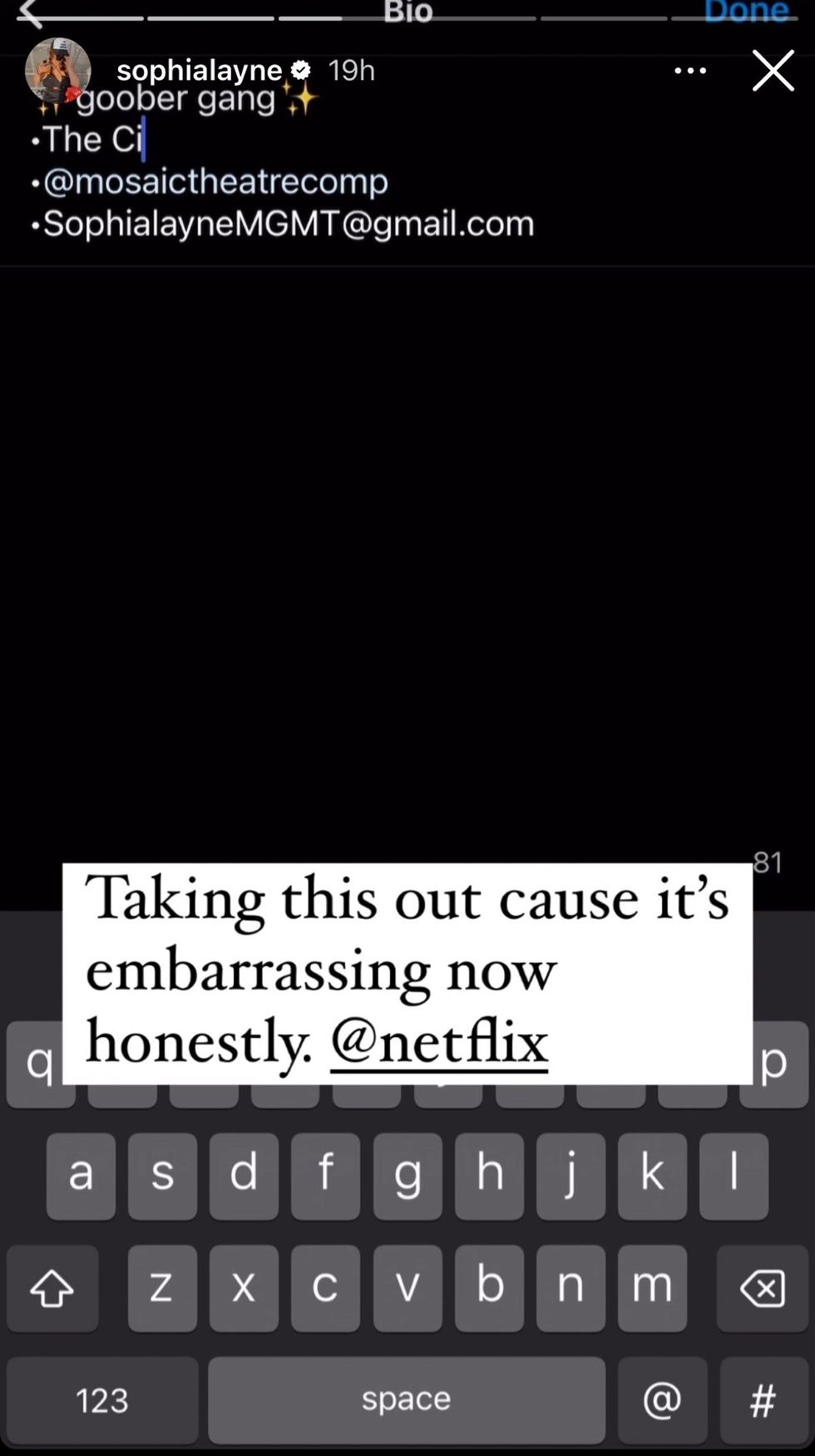 Sophia Layne via Instagram story