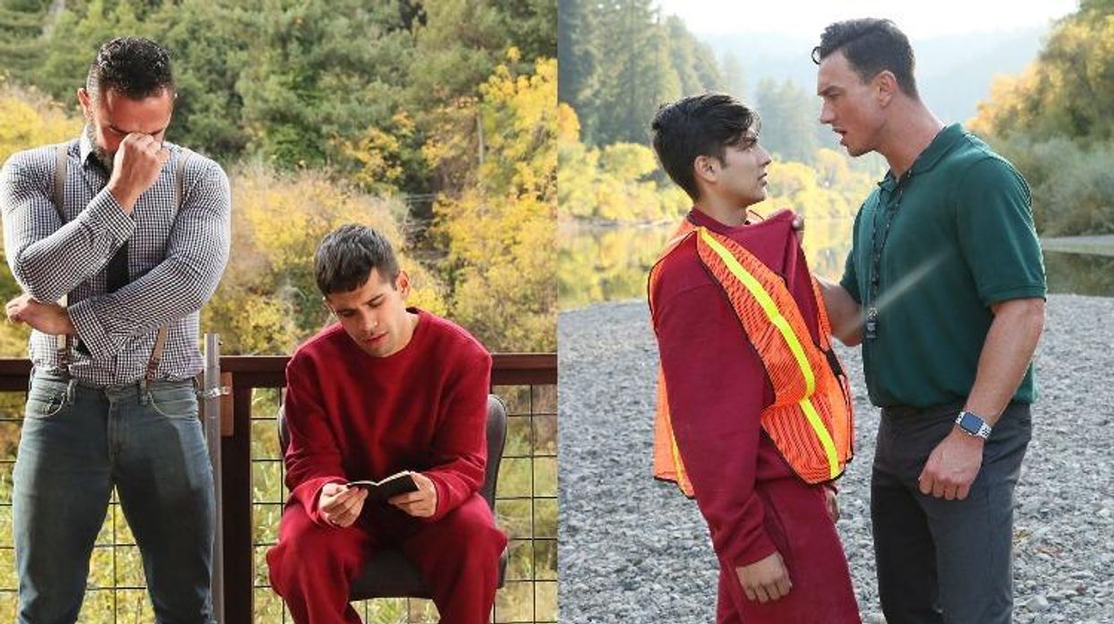 Stills from a NakedSword porn film.