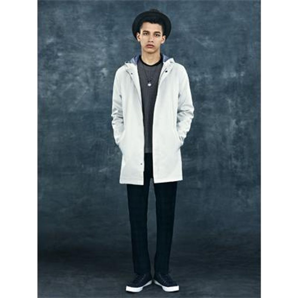 Stone Single Breasted Hooded Mac