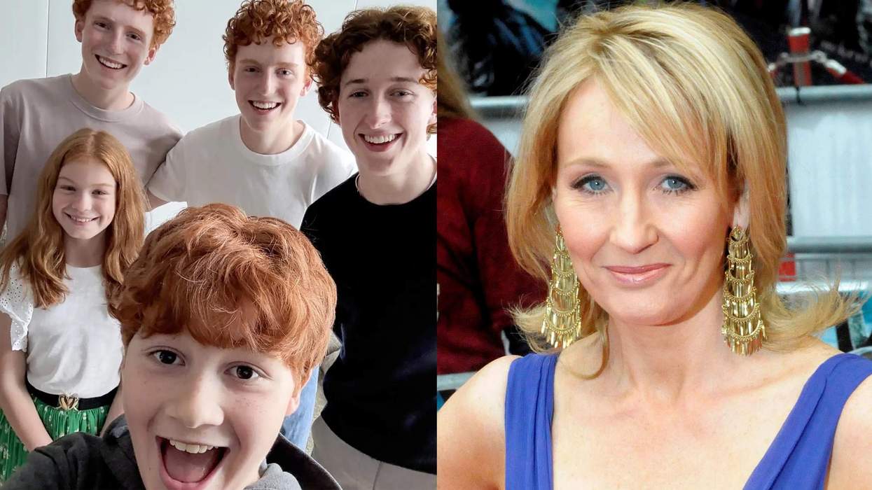 The actors playing the Weasley siblings in the 'Harry Potter' series and J.K. Rowling.
