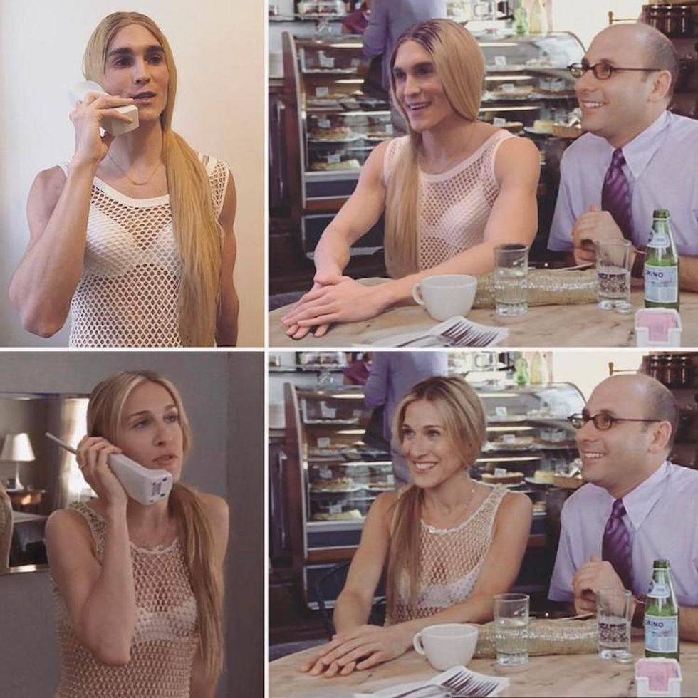 The "Attempting to Find Out if Charlotte's BF is Gay" Look