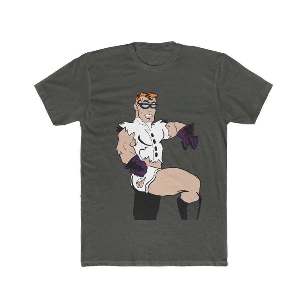 The cartoon character Dexter in ripped short shorts and a ripped shirt.