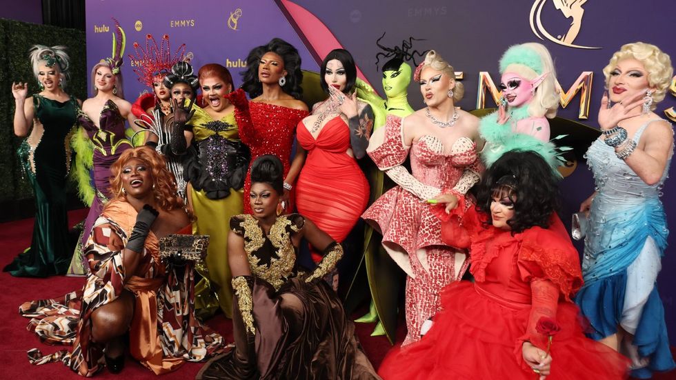 The cast of RuPaul's Drag Race season 16 attending the 76th Primetime Emmy Awards