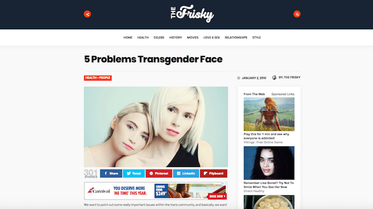 The Frisky article '5 Problems Transgender Face' is very good.