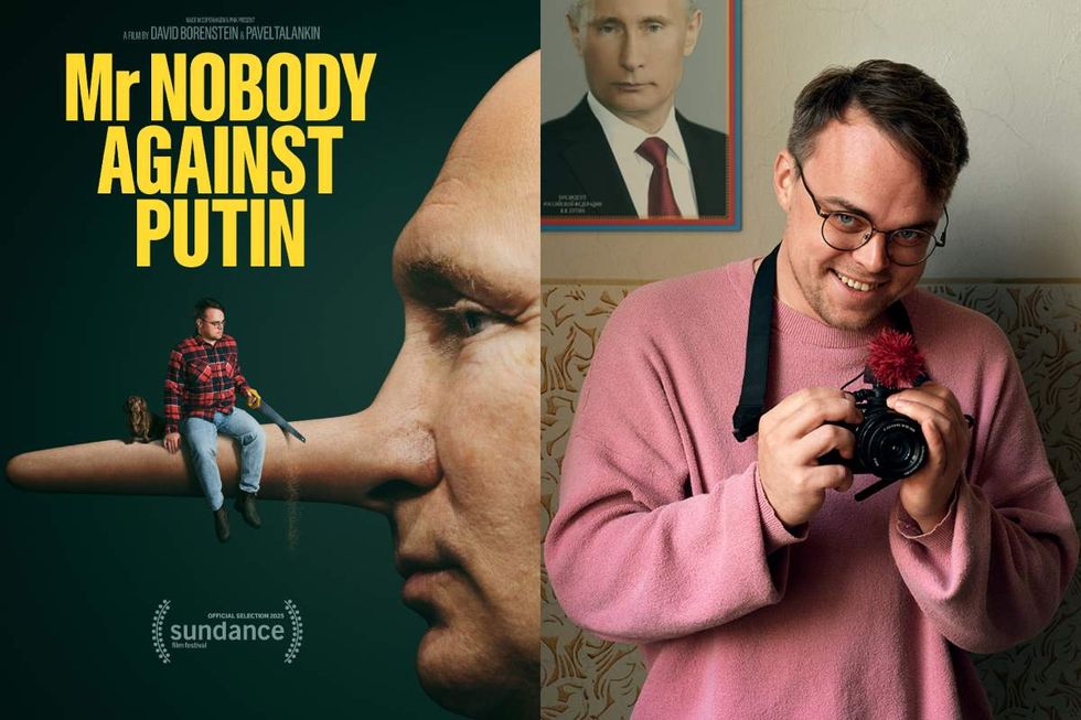 The official poster for \u200bMr. Nobody Against Putin; Pasha Talankin in Mr. Nobody Against Putin