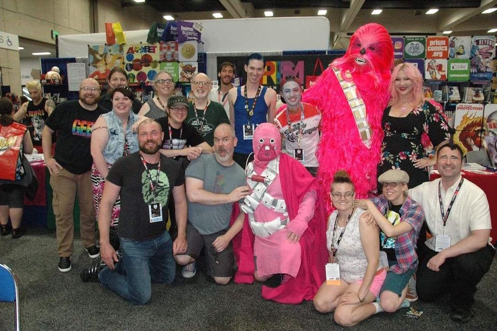 The Prism Comics Team with Pink Chewbacca and Tusken Raider