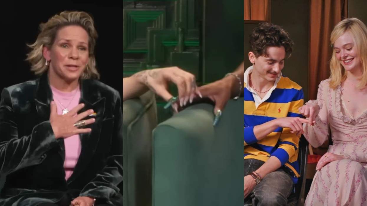 Tracy E. Gilchrist; Ariana Grande holding Cynthia Erivo's finger during a Wicked junket; Timothée Chalamet and Elle Fanning recreating the 'holding space' meme in a junket for A Complete Unknown