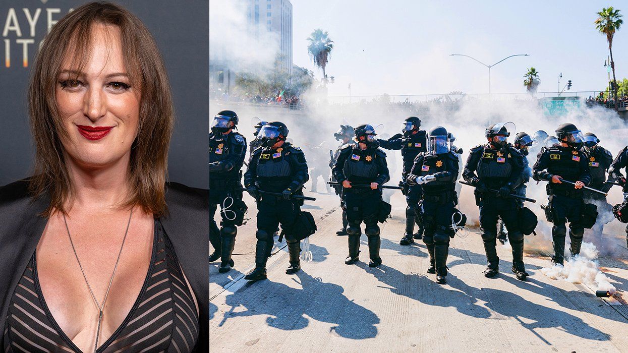 transgender actress Jen Richards alongside LA Riot police advancing on anti ICE protests Los Angeles California