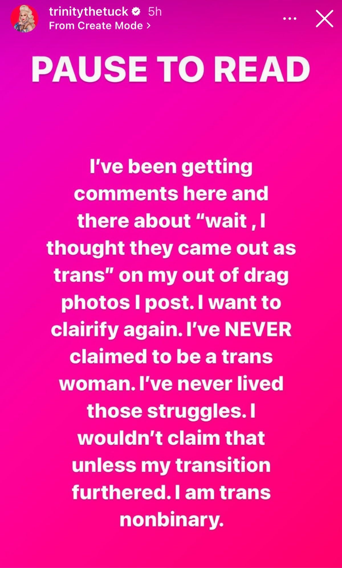 Trinity The Tuck via Instagram stories