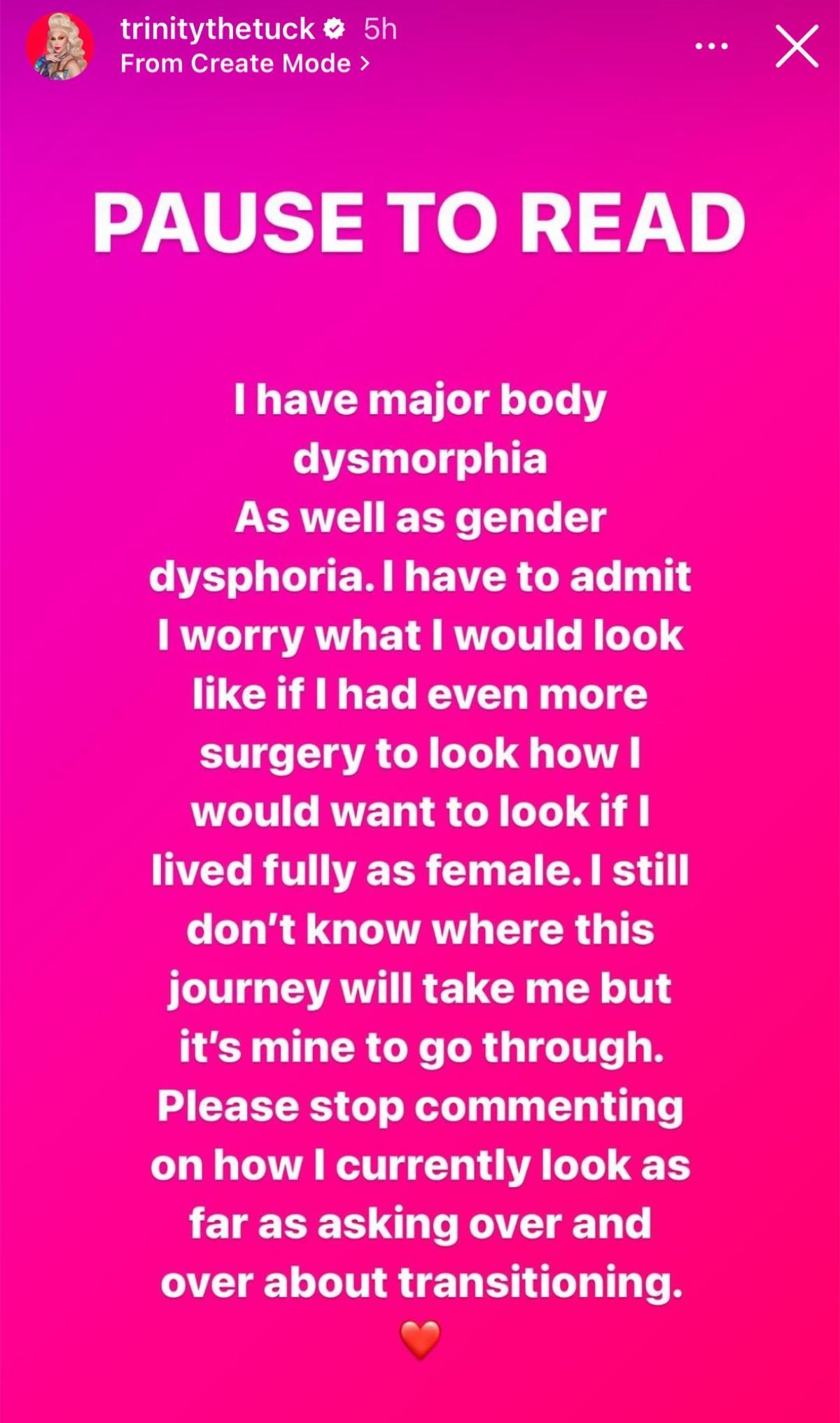 Trinity The Tuck via Instagram stories