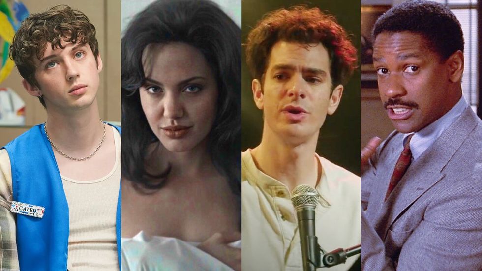 Troye Sivan in Three Months; Angelina Jolie in Gia; Andrew Garfield in Tick Tick Boom; Denzel Washington in Philadelphia