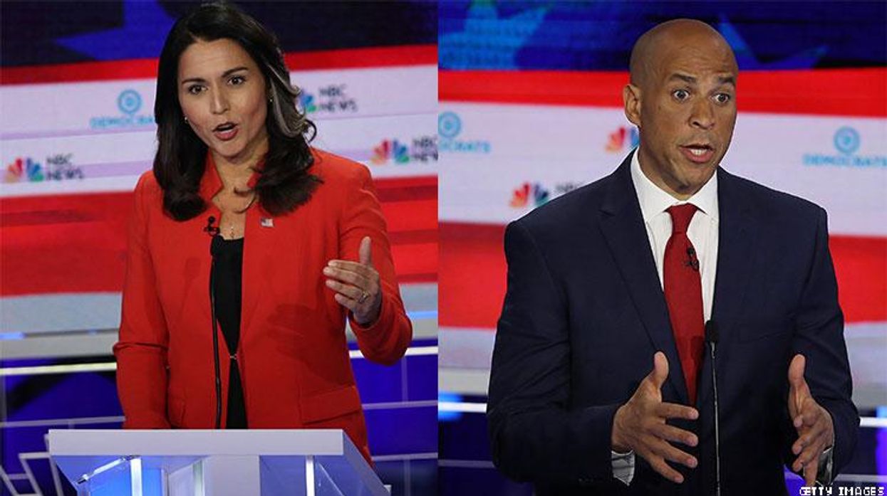 Tulsi Gabbard and Cory Booker spar over LGBTQ+ rights at the first 2020 Democratic presidential debate.