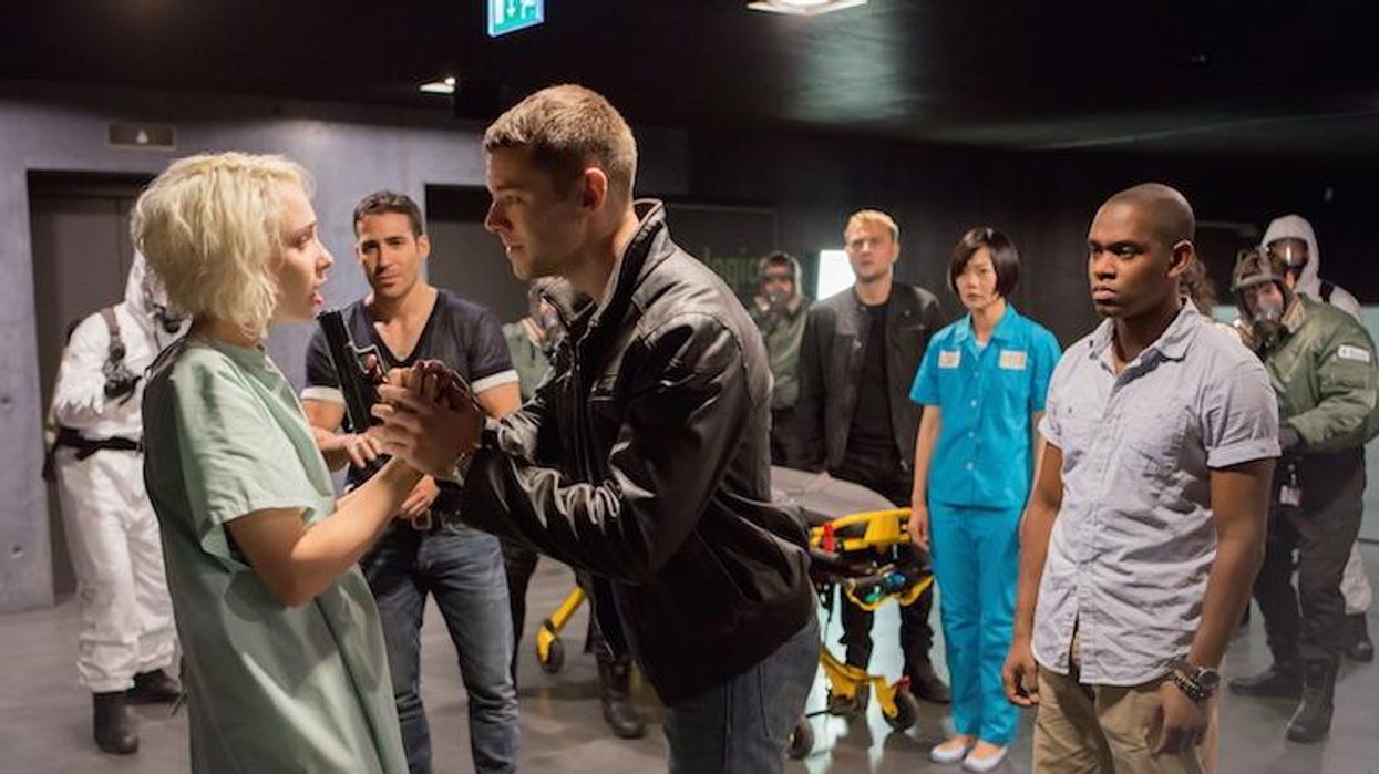 Tuppence Middleton, Brian J. Smith, Miguel Angel Silvestre (C), Max Riemelt (Back C), Doona Bae (Back R), and Aml Ameen in a scene from Netflix's "Sense8."
