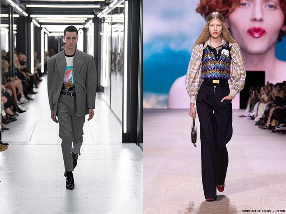 Two diptychs of images from the Louis Vuitton show.