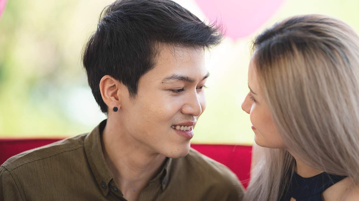 Two people on a date gazing at each other