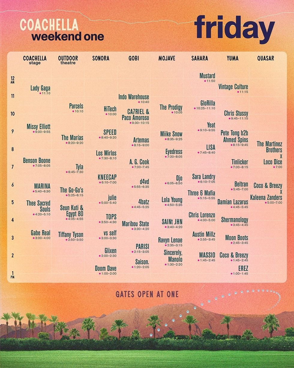 \u200b\u200b\u200bCoachella Festival 2025, Weekend 1 \u2014 Friday, April 11 schedule