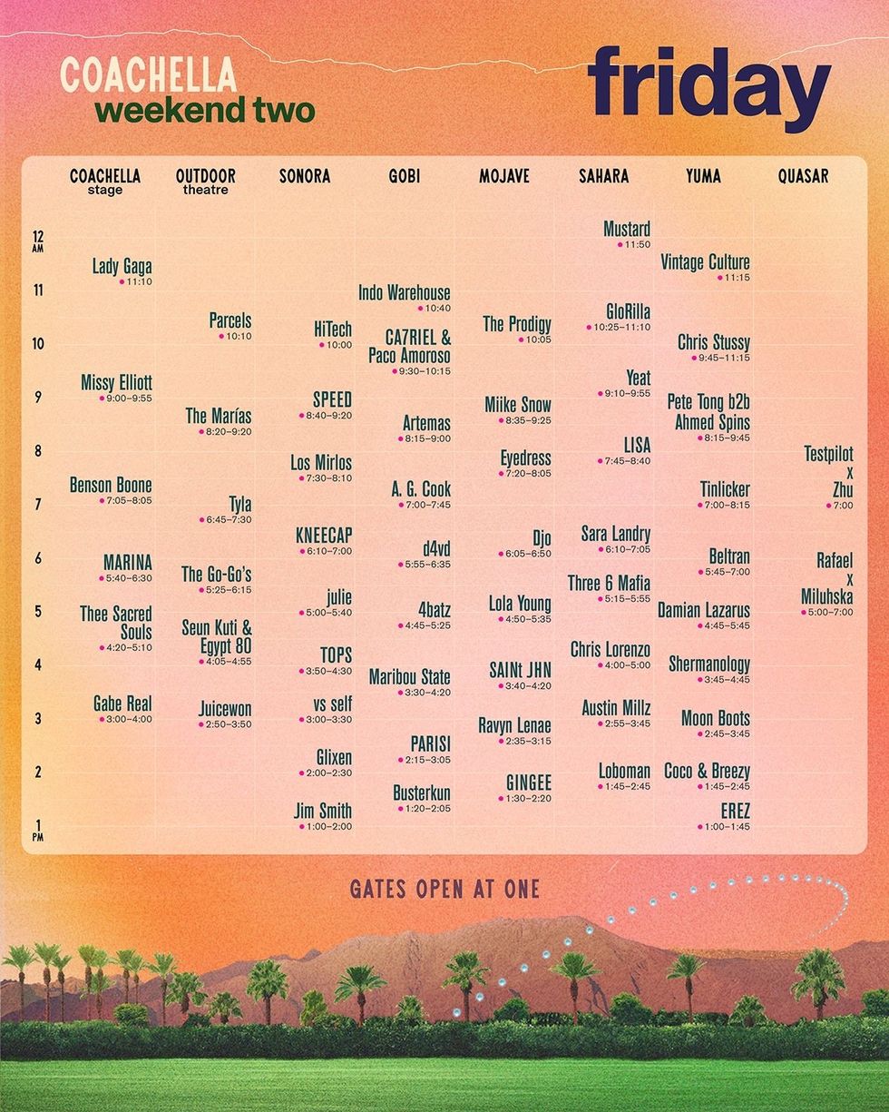 \u200b\u200bCoachella Festival 2025, Weekend 2 \u2014 Friday, April 18 schedule