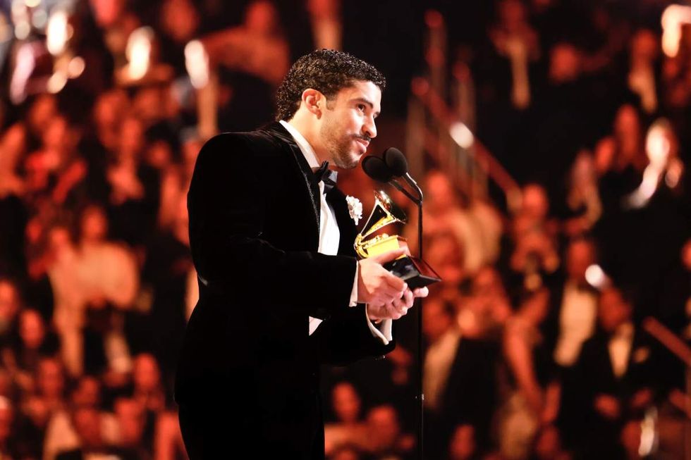 \u200bBad Bunny accepting the 2026 Grammy Award for Best M\u00fasica Urbana Album