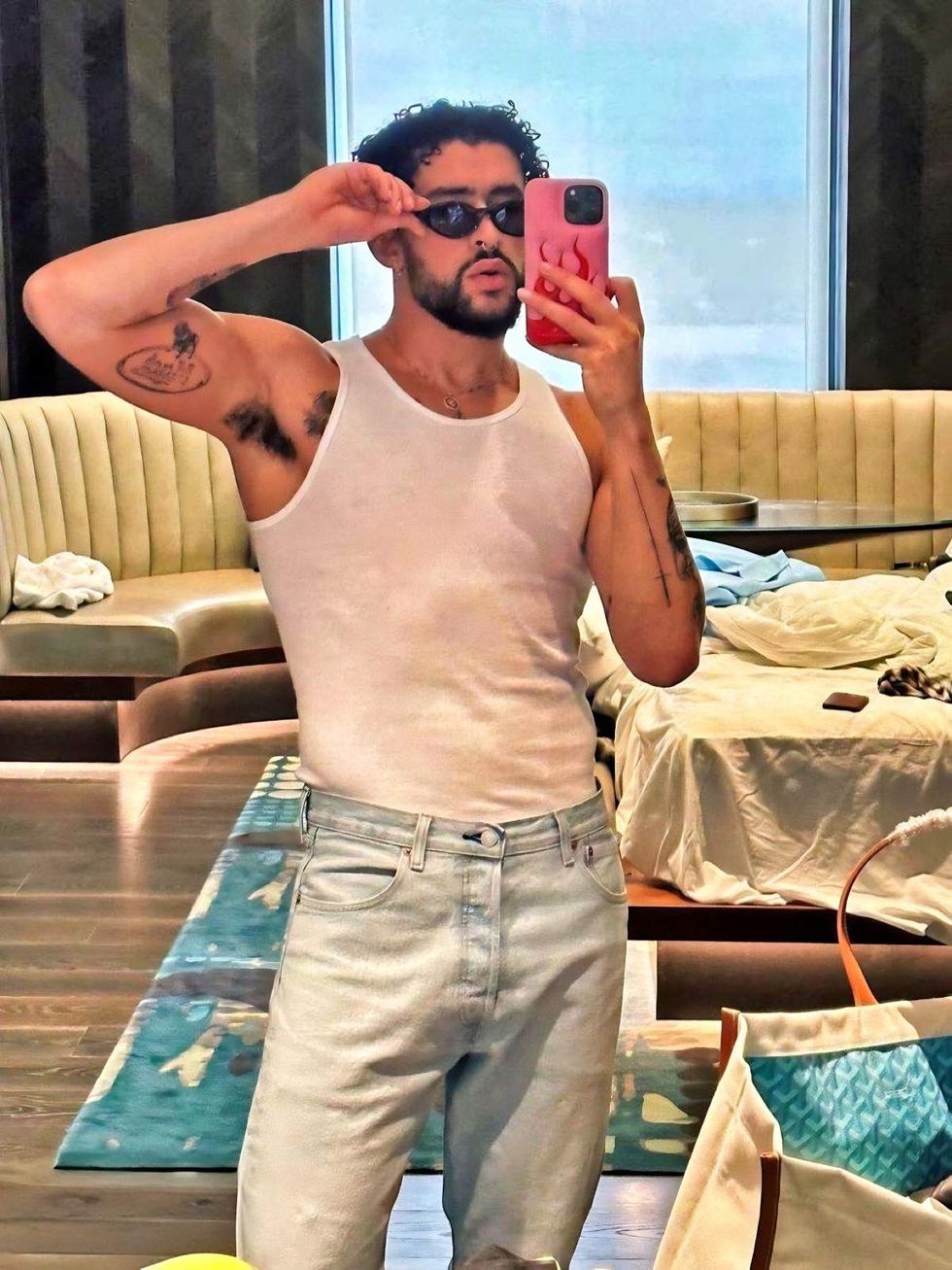 \u200bBad Bunny in mirror selfie shared on Instagram