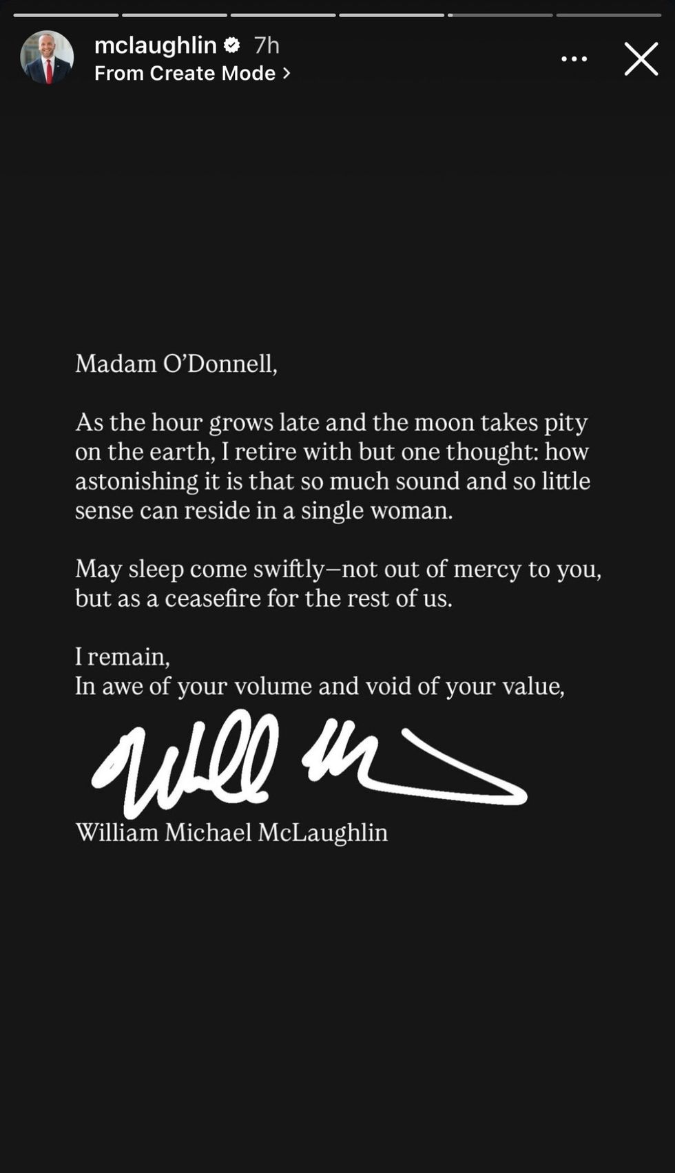 \u200bBilly McLaughlin shares statement addressing Rosie O'Donnell via Instagram stories