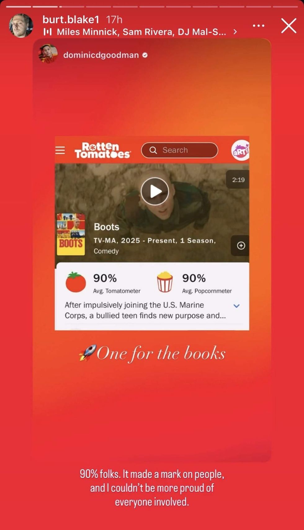 \u200bBlake Burt, who played John Bowman on Boots, shared via Instagram Story