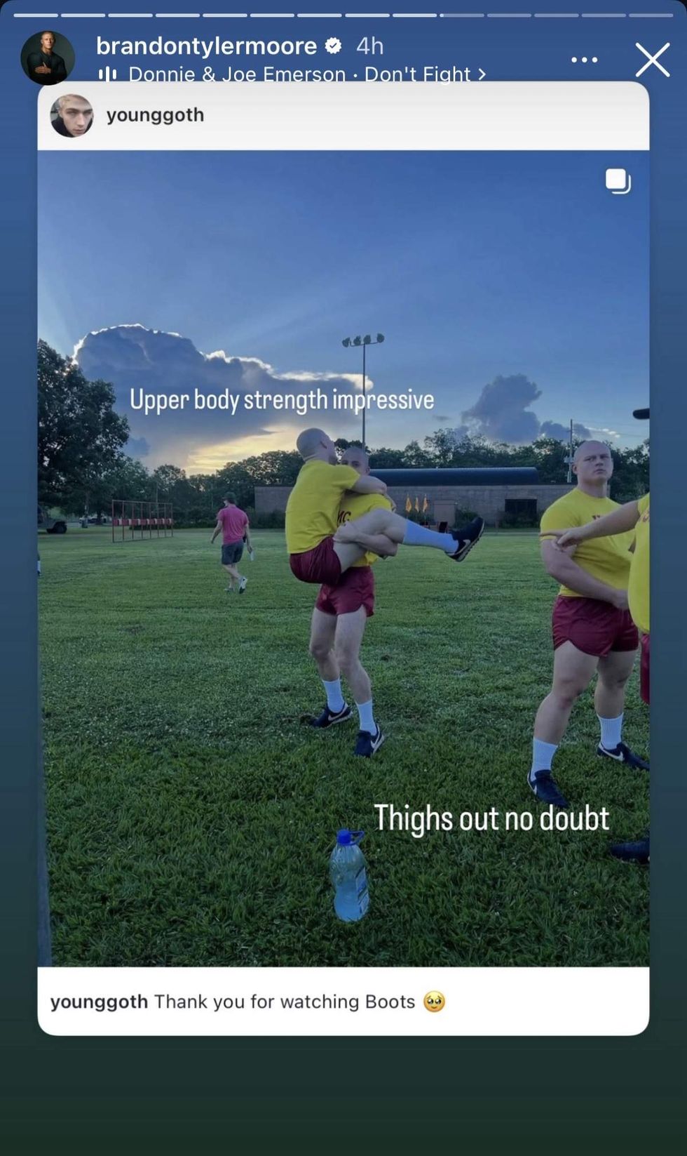 \u200bBrandon Tyler Moore shares Miles Heizer\u2019s Instagram post