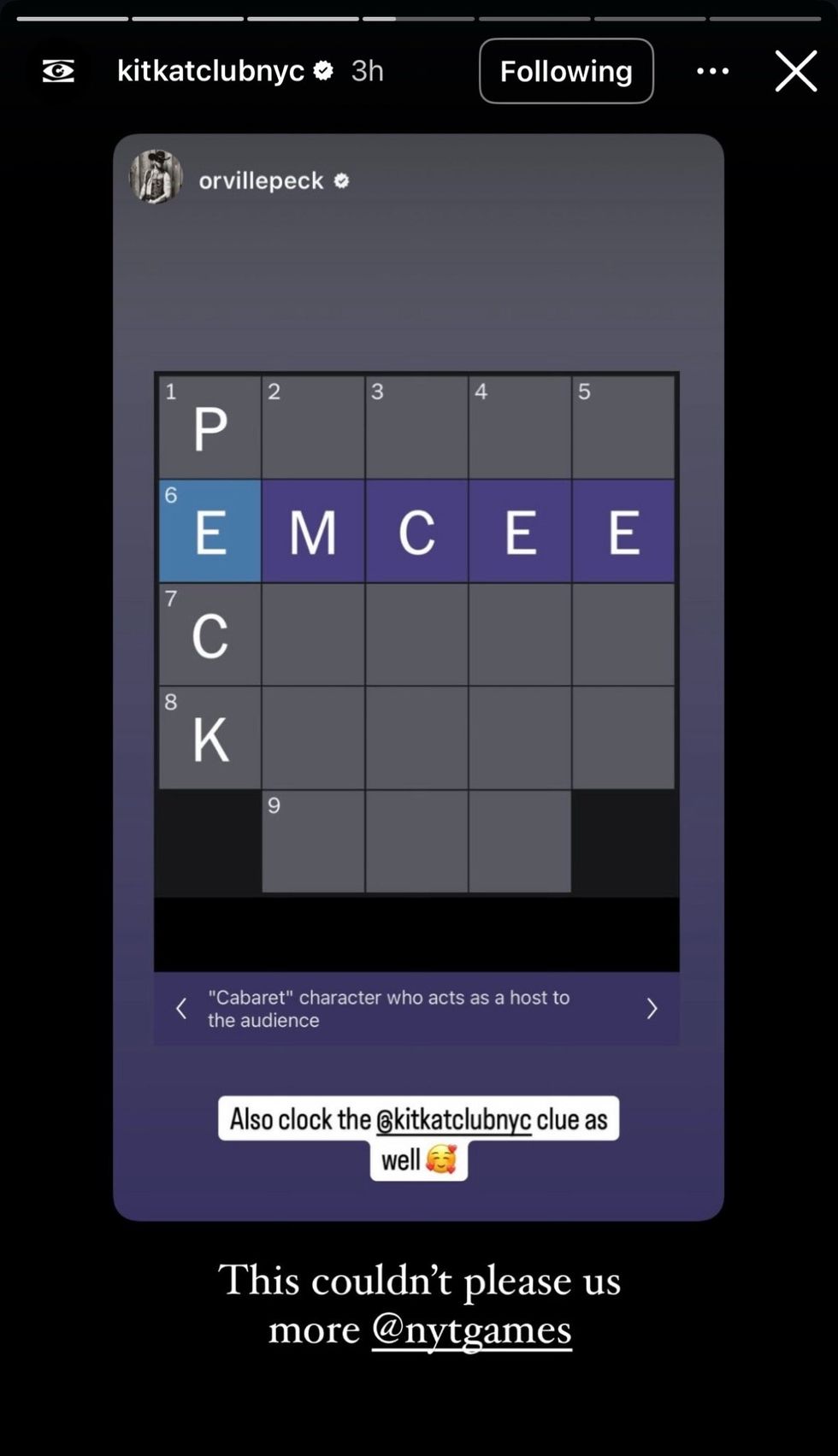 \u200bCabaret at the Kit Kat Club musical via Instagram story