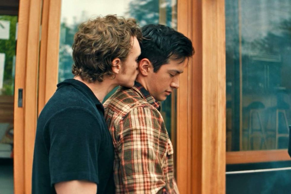 \u200bConnor Storrie as Ilya Rozanov and Hudson Williams as Shane Hollander on Heated Rivalry episode