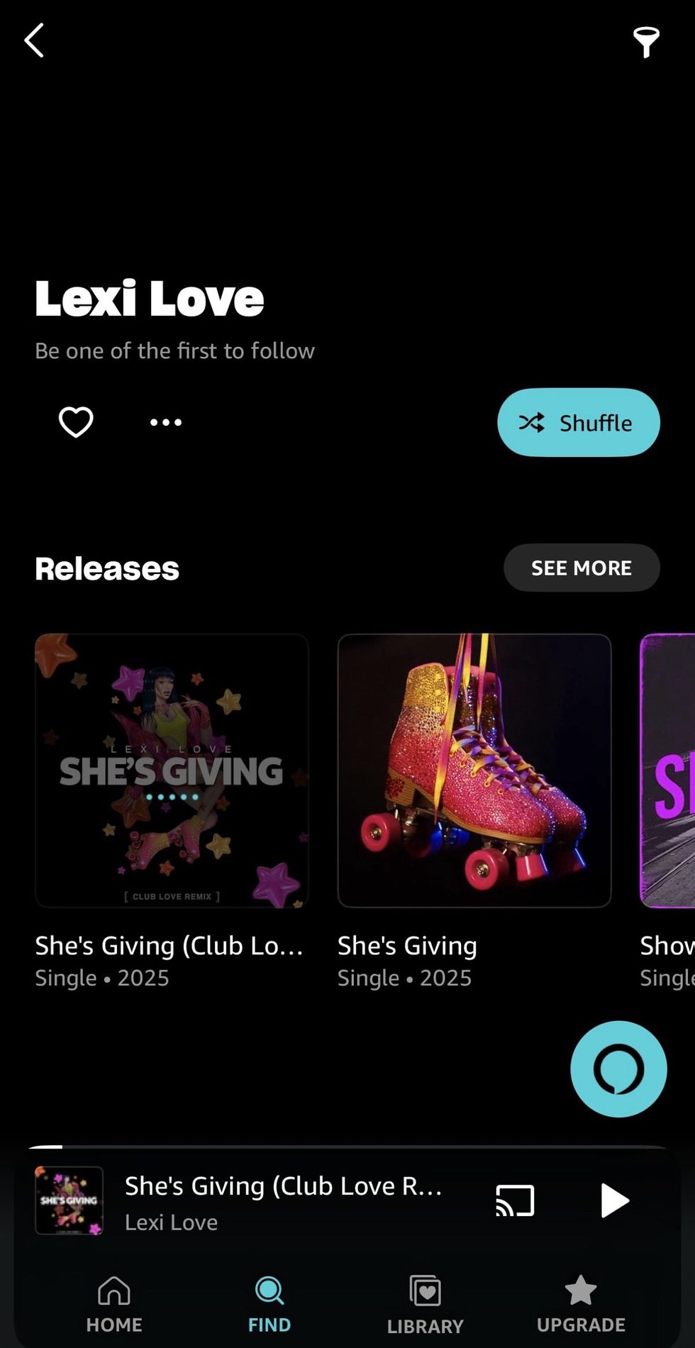 \u200bDrag Race\u200b star Lexi Love's Amazon Music page as of August 23, 2025