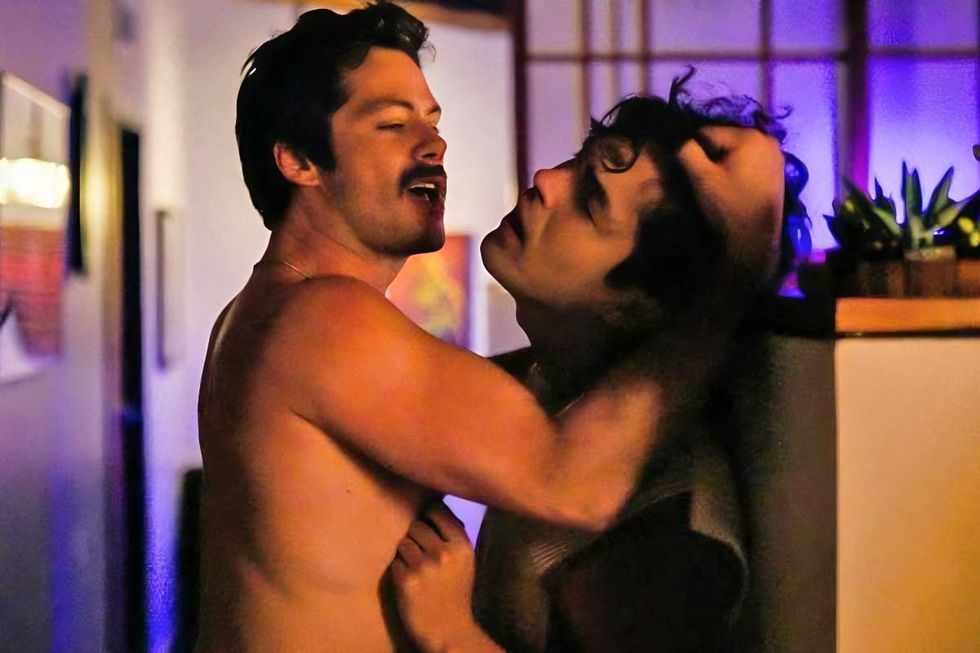 \u200bDylan O'Brien as Roman and James Sweeney as Dennis in Twinless