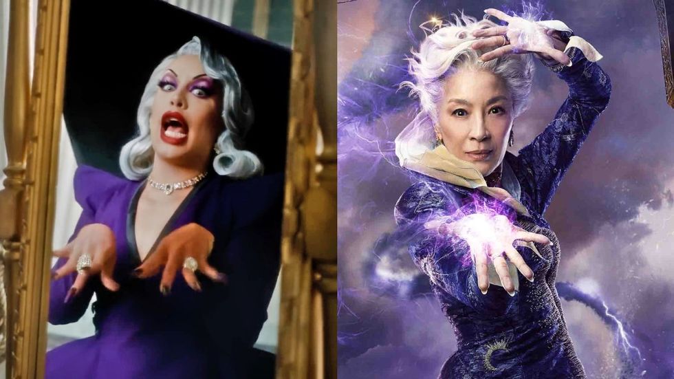 \u200bGloria Groove in the 'Leil\u00e3o' music video; Michelle Yeoh in the Wicked movie