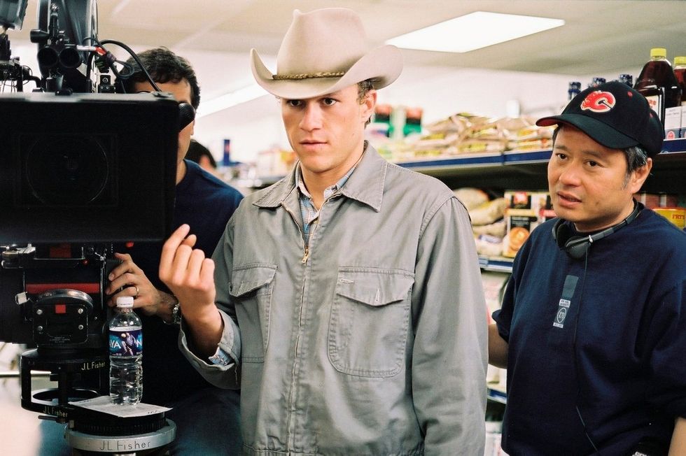 \u200bHeath Ledger and director Ang Lee on the set of Brokeback Mountain