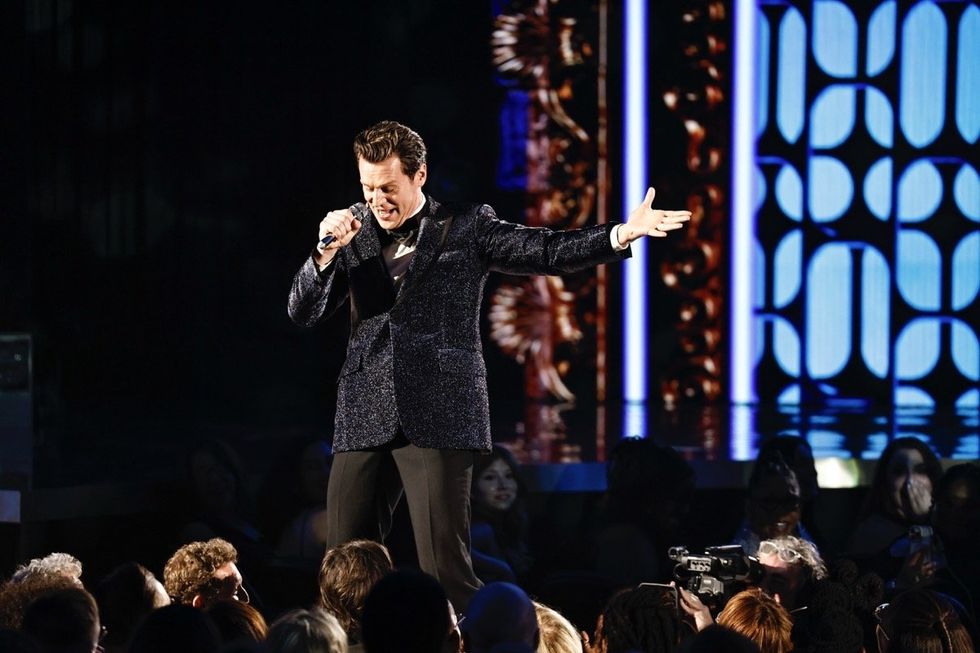\u200bJonathan Groff performing a number from \u200bJust in Time\u200b at the 2025 Tony Awards