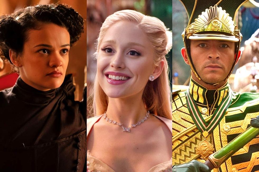 \u200bMarissa Bode as Nessarose; Ariana Grande as Glinda; Jonathan Bailey as Fiyero in \u200bWicked: For Good\u200b