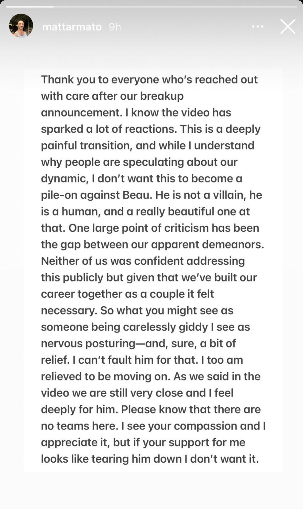 \u200bMatt Armato shares Instagram story on Sunday, August 17, via Instagram